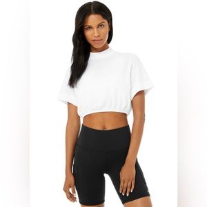 Alo Yoga Kick It cropped shirt in white, size small